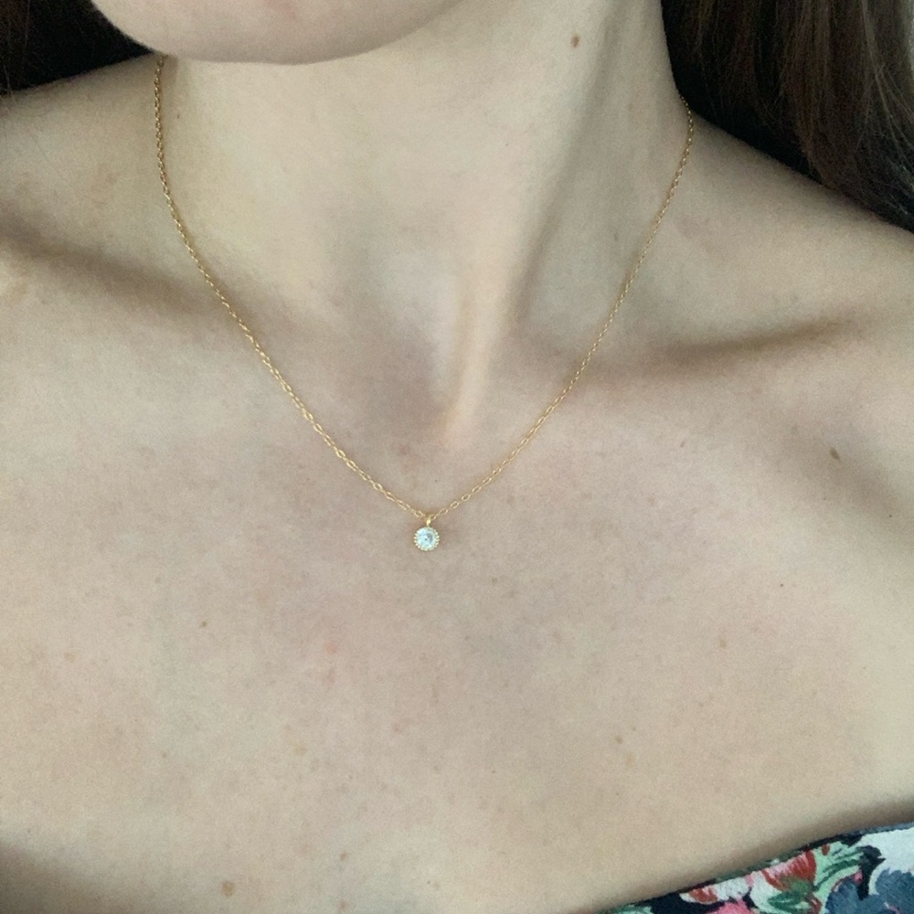 Delicate silver plated gold dainty necklace cz pendant stone